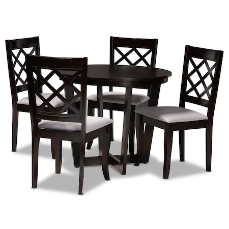 Baxton Studio Selby Grey Upholstered and Dark Brown Finished Wood 5-Piece Dining Set 173-9726-10898